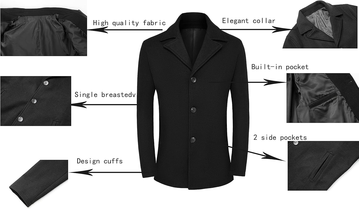 Stylish Men's Winter Double Breasted Belted Pea Coat - Warm Woolen Jacket for Outdoor Adventures