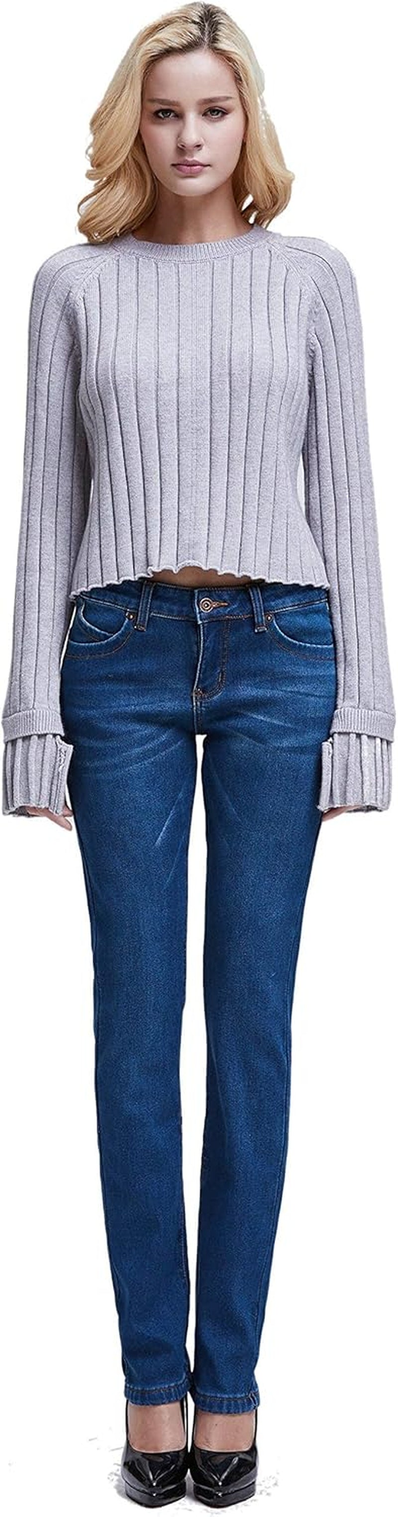-Fleece-Lined-Jeans-Women-Winter Jeans Warm Pants Thermal Denim Jeggings Slim Fit Mid Rise Stretch