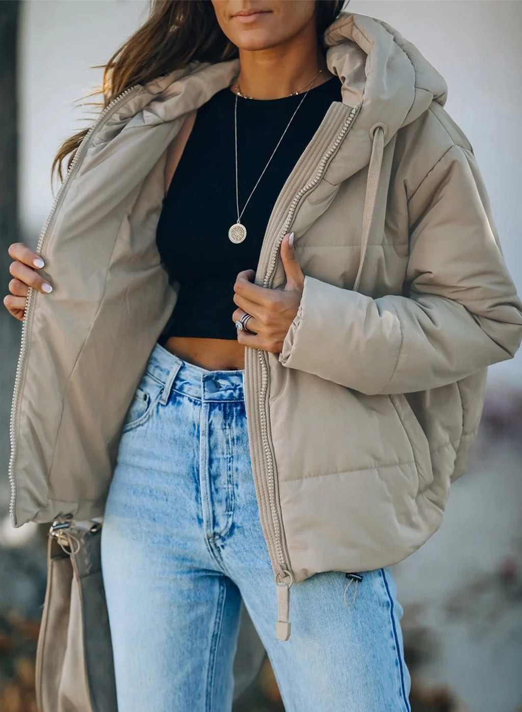 Cozy and Stylish Womens Plus Size Hooded Puffer Jacket - Lightweight Cropped Coat with Pockets for Winter Adventures