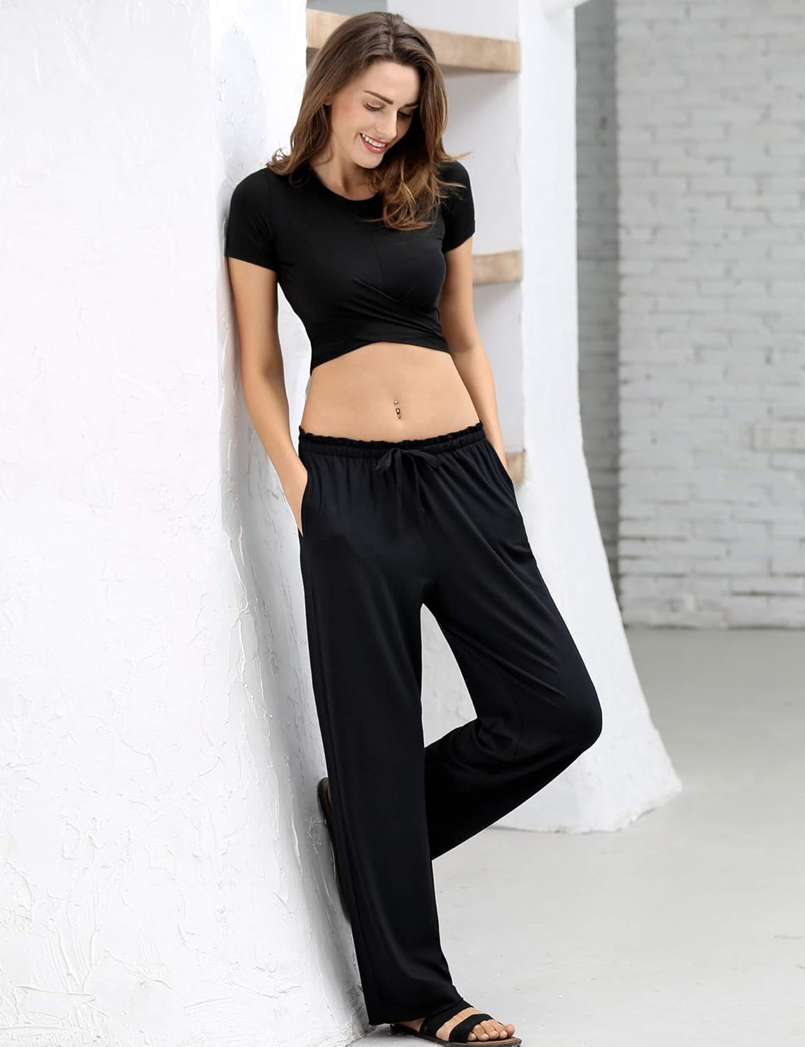 Women'S Bamboo Rayon Pajamas Pants Wide Leg Yoga Pants Casual Loose Cozy Sweatpants with Pockets