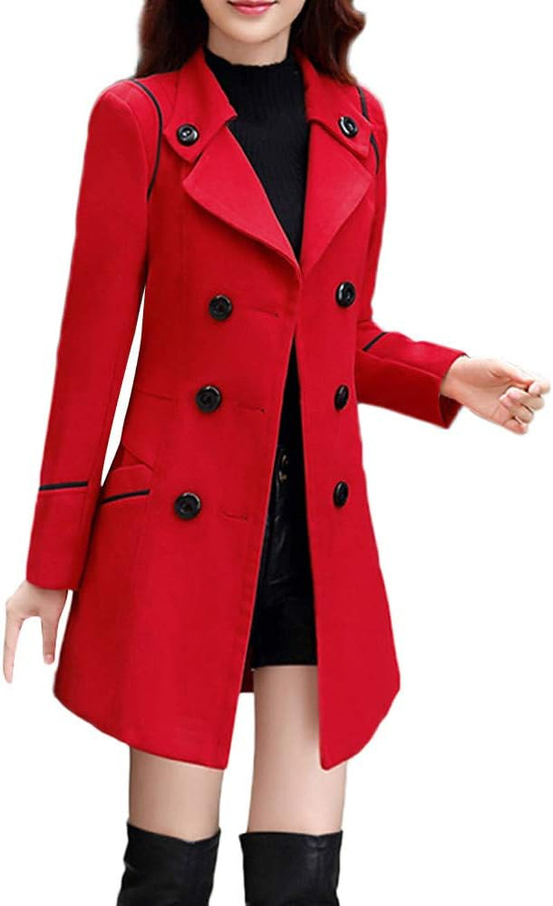 Elevate Your Wardrobe with Our Elegant Red Women’s Woolen Double Breasted Coat – Perfect for Work and Office Chic!